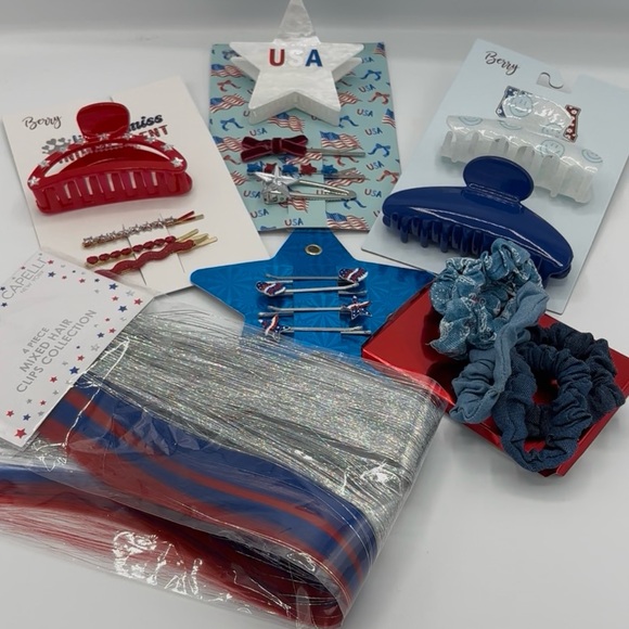 berry Accessories - 6 PC Berry Patriotic Hair Accessories Bundle NEW